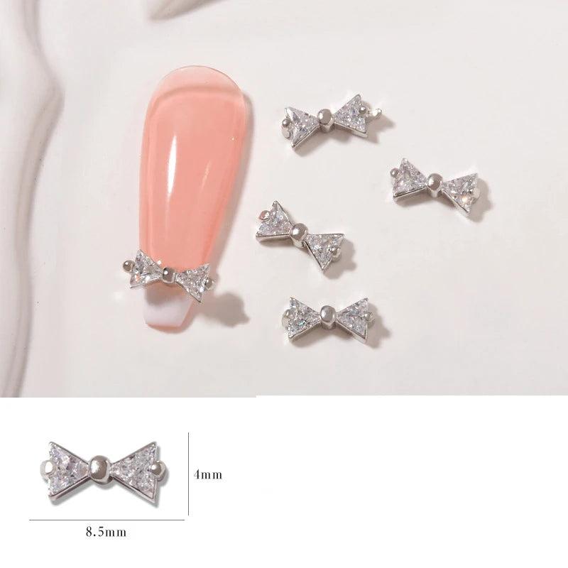 5 PCS Gold Plated Zircon Bow Tie Nail Art 3D Charm Bowknot