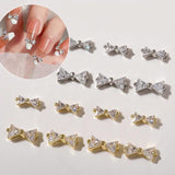 5 PCS Gold Plated Zircon Bow Tie Nail Art 3D Charm Bowknot
