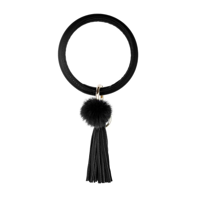 Monogram Wrist Keychain Anti-lost O Keyring Leather Tassel Fur Key Chain