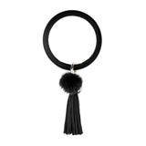 Monogram Wrist Keychain Anti-lost O Keyring Leather Tassel Fur Key Chain