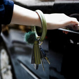 Monogram Wrist Keychain Anti-lost O Keyring Leather Tassel Fur Key Chain