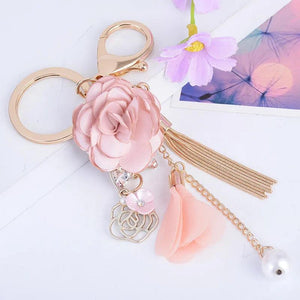Flower Keychain Charms Crystal Tassel Chain Car Key Ring Bag Pendant