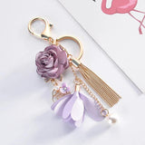 Flower Keychain Charms Crystal Tassel Chain Car Key Ring Bag Pendant