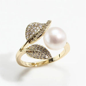 Craft Leaf Pearl Zirconia Ring DIY Accessories