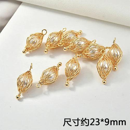 18K Real Wire Wound Pearl Geo Pendant DIY Earrings