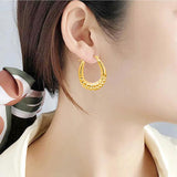 K-Pop Women Titanium Stainless Steel Geometric Oval Hoop Earring