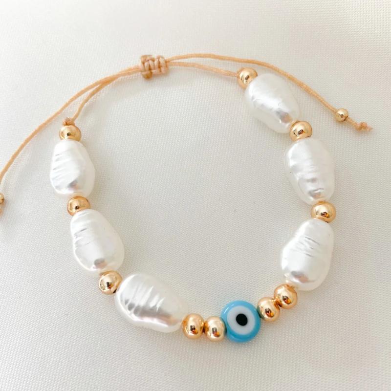 Vlen Booh Evil Eye Bracelet Natural Freshwater Pearl Bracelets for Women