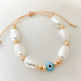 Vlen Booh Evil Eye Bracelet Natural Freshwater Pearl Bracelets for Women