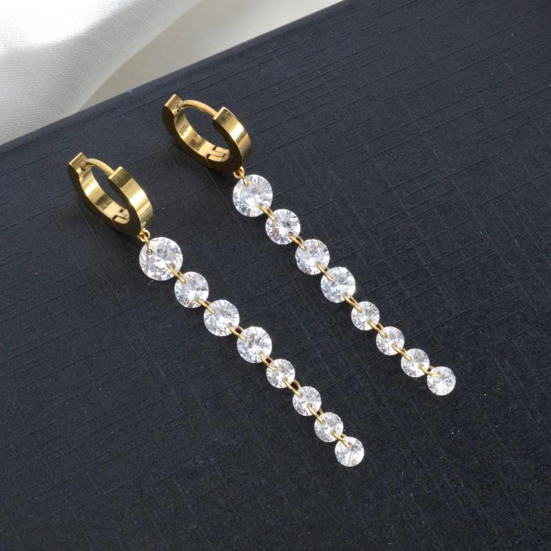 Tassel Stainless Steel Drop Earrings Women Zircon Dangle Jewellery