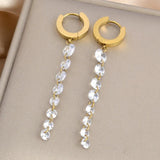 Tassel Stainless Steel Drop Earrings Women Zircon Dangle Jewellery