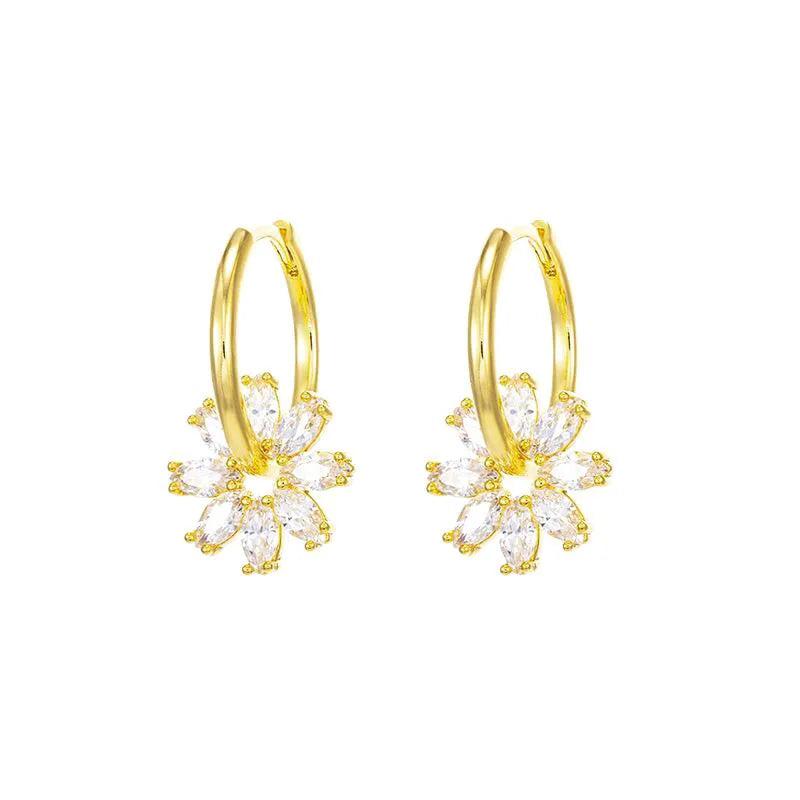 CZ Flowers Charm Drop Earrings 24k Pure