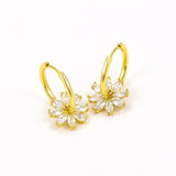 CZ Flowers Charm Drop Earrings 24k Pure