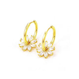 CZ Flowers Charm Drop Earrings 24k Pure
