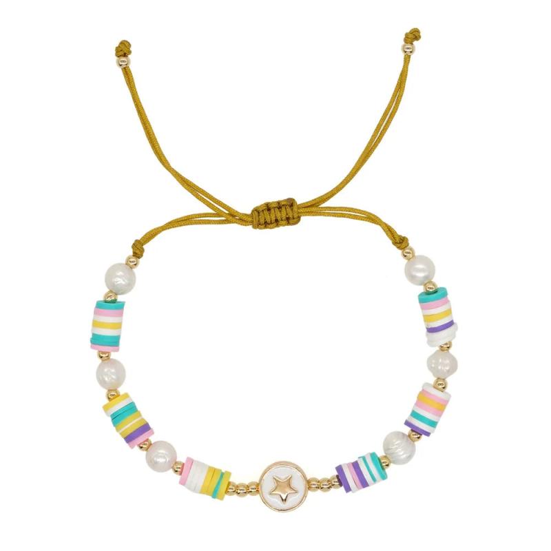 Vlen Cross Heart Start Shape Colorful Polymer Clay Bracelet for Women