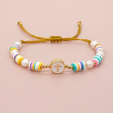 Vlen Cross Heart Start Shape Colorful Polymer Clay Bracelet for Women