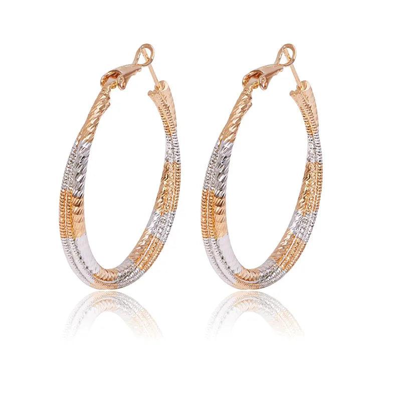 18K Round Circle Earrings 3 Hoops Women Jewelry