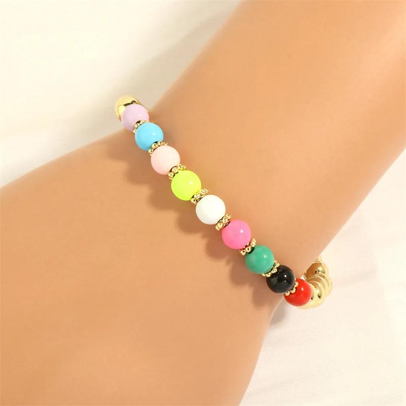 Vlen Colorful Bead Bracelet 18K Plated Stackable Minimalist Jewelry Pulseras