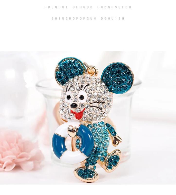 Blue Crystal Mouse Animal Keychain Rhinestone Pendant Bag Charms Keyholder