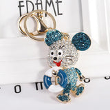 Blue Crystal Mouse Animal Keychain Rhinestone Pendant Bag Charms Keyholder