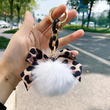 Leopard Bowknot Fluffy Faux Fur Keychain Charms - Bag Charms Pendant