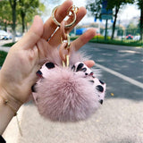 Leopard Bowknot Fluffy Faux Fur Keychain Charms - Bag Charms Pendant