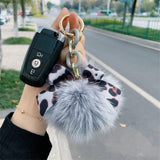 Leopard Bowknot Fluffy Faux Fur Keychain Charms - Bag Charms Pendant