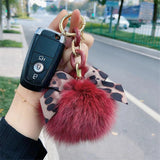 Leopard Bowknot Fluffy Faux Fur Keychain Charms - Bag Charms Pendant