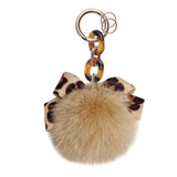 Leopard Bowknot Fluffy Faux Fur Keychain Charms - Bag Charms Pendant