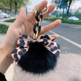 Leopard Bowknot Fluffy Faux Fur Keychain Charms - Bag Charms Pendant