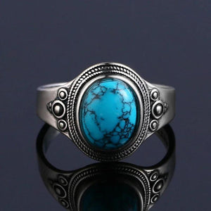Turquoise Silver Gemstone Women's Ring 8x10MM
