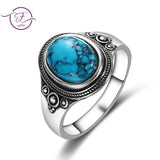 Turquoise Silver Gemstone Women's Ring 8x10MM