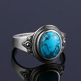 Turquoise Silver Gemstone Women's Ring 8x10MM