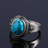 Turquoise Silver Gemstone Women's Ring 8x10MM