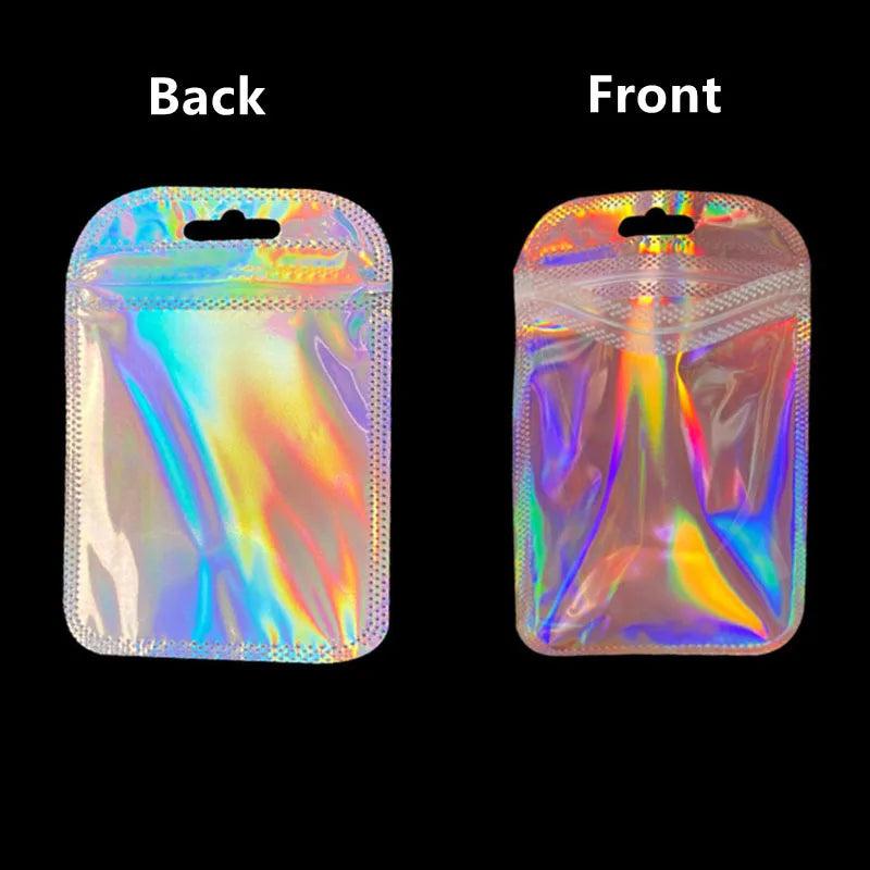 50pcs Pink Laser Bag Earrings Hair Jewelry Ziplock Transparent Gift Makeup Brush