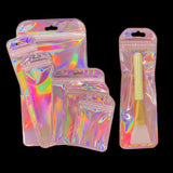 50pcs Pink Laser Bag Earrings Hair Jewelry Ziplock Transparent Gift Makeup Brush