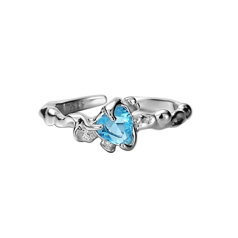 S925 Sterling Silver Love Ring Women's Open Gem Thin Tail Crystal Ring