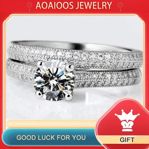 Crystal Zircon Wedding Rings Set Tibetan Silver Engagement Band Gift