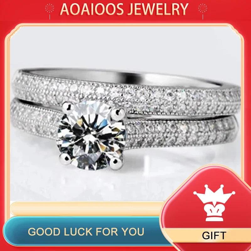 Crystal Zircon Wedding Rings Set Tibetan Silver Engagement Band Gift