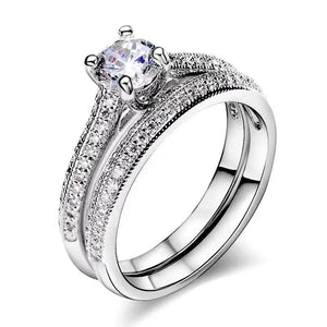 Crystal Zircon Wedding Rings Set Tibetan Silver Engagement Band Gift