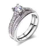 Crystal Zircon Wedding Rings Set Tibetan Silver Engagement Band Gift