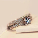 Crystal Zircon Wedding Rings Set Tibetan Silver Engagement Band Gift