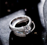 Crystal Zircon Wedding Rings Set Tibetan Silver Engagement Band Gift