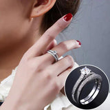 Crystal Zircon Wedding Rings Set Tibetan Silver Engagement Band Gift