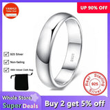 925 Silver Ring 4mm Smooth Wedding Band Rings for Women Men Jewelry