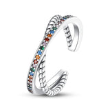925 Silver Butterfly Open Ring Colorful CZ Wedding Engagement Jewelry