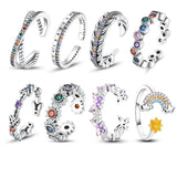 925 Silver Butterfly Open Ring Colorful CZ Wedding Engagement Jewelry