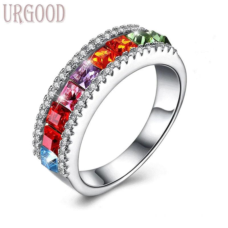 925 Silver Zircon Ring Women Party Engagement Wedding Jewelry Gift