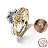 Celestial Rings Set 925 Sterling Silver CZ Wishbone Charm Women