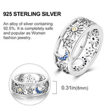 925 Silver Sun Moon Stars Pink Heart Crown Rings Women Anniversary Gift
