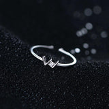 Sterling Silver Middle Finger Ring Open Adjustable Thin Letter W Women